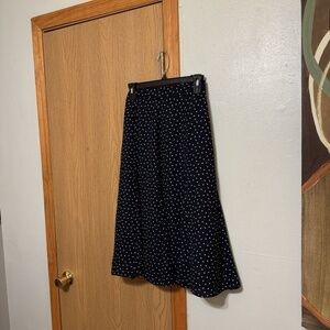 Loft Size 8 Blue w/White Polka Dots Mid-Calf A-Line Skirt - EUC